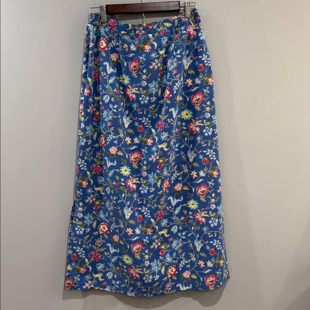 Vintage Liz Claiborne Blue Floral Maxi Skirt - Picture 2 of 5